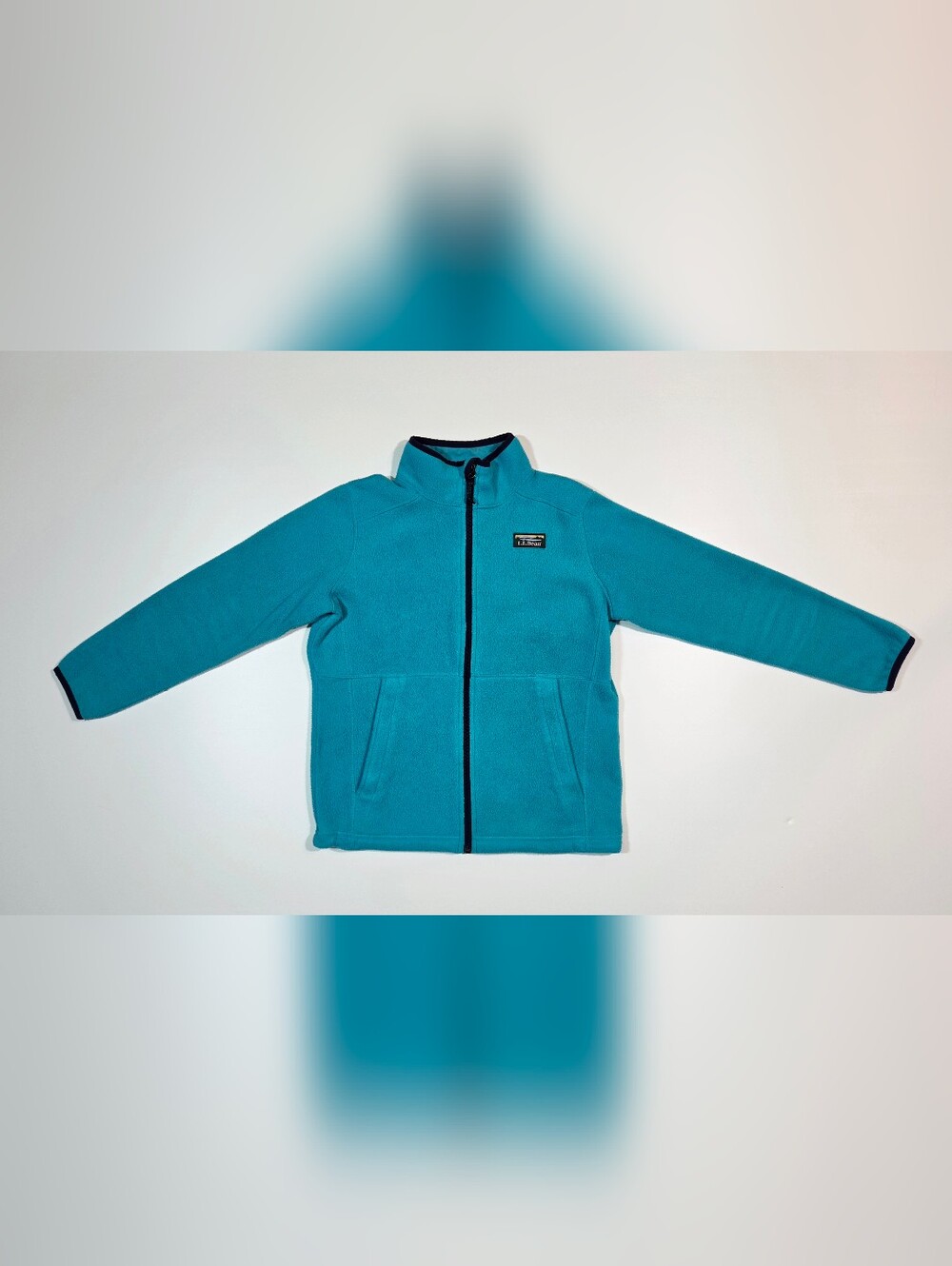 LL Bean Boys Fleece Jacket Full Zip Blue Teal Mountain Classic Size L 14-16 Kids